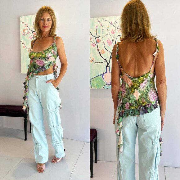 Collina Strada Wisteria Ruffle Silk Top in Cabbage Patch Size Medium - Picture 9 of 10